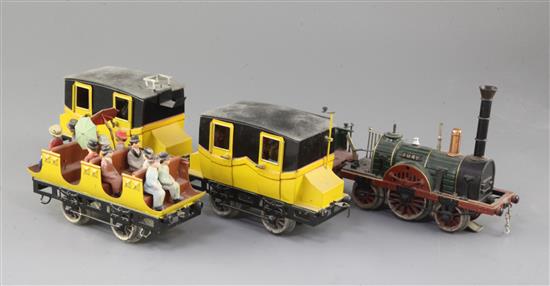 A Marklin electric locomotive and tender, The Fury, loco 5.5in. tender 3.75in. carriages 5.5in.